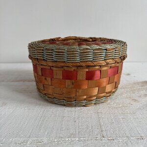 Vintage Colourful Tight Woven Basket with Lid